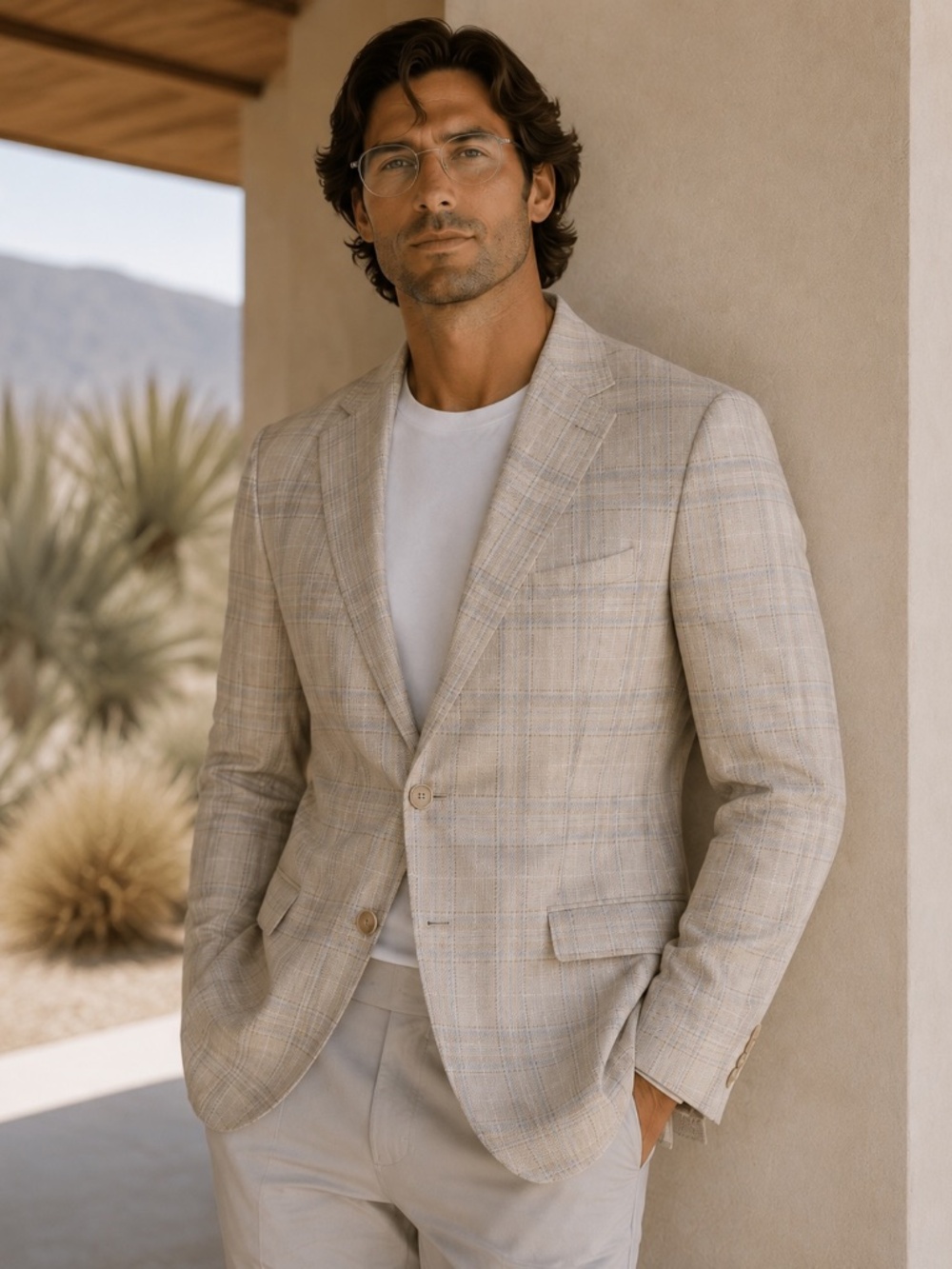 TALLIA Light Beige Plaid Sport Coat